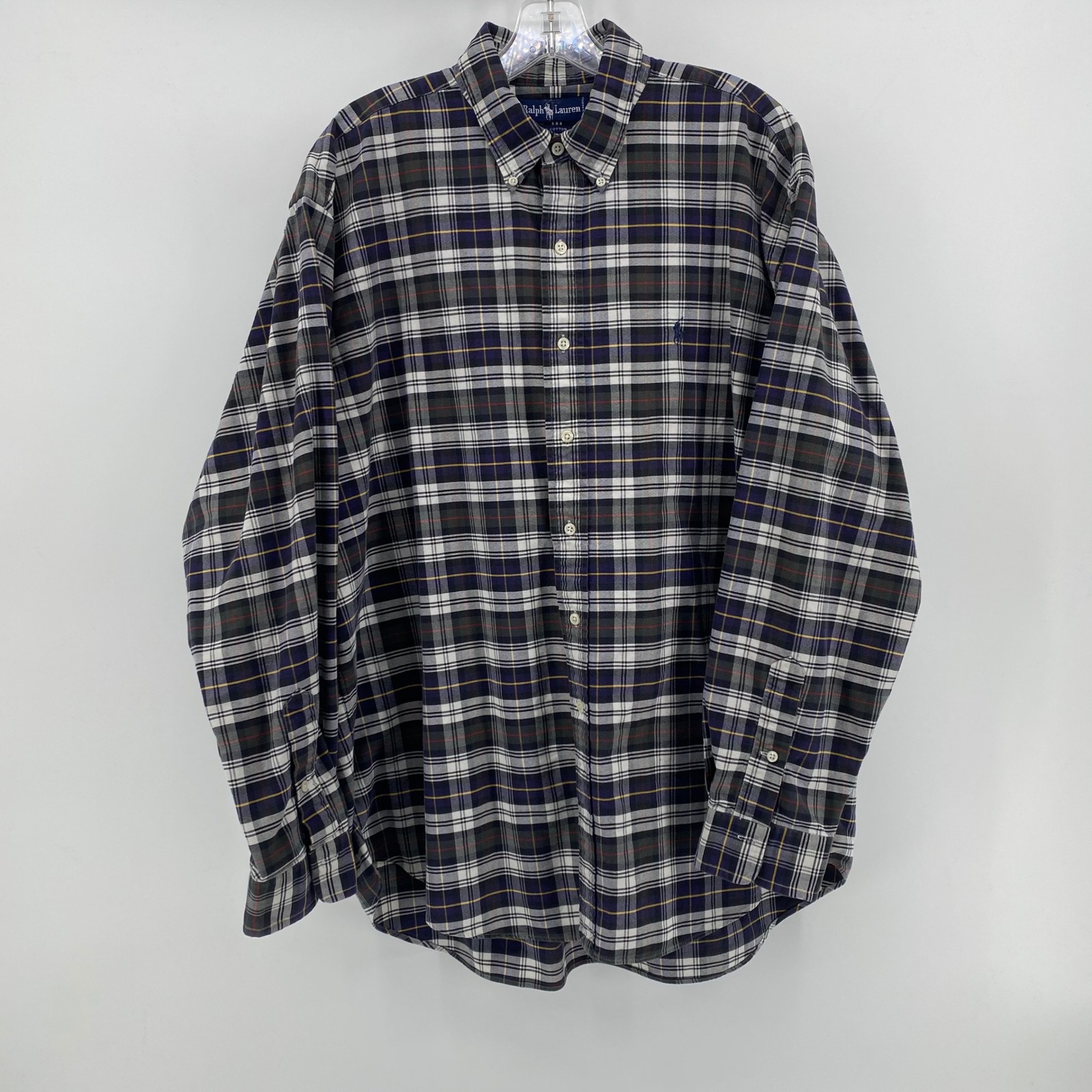 Ralph Lauren Mens Xl Plaid Button Down Shirt Blue Green Cotton Long Sleeve Pony